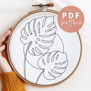 Monstera Palms Punch Needle Pattern: Beginner Needlework Design (PDF Pattern)