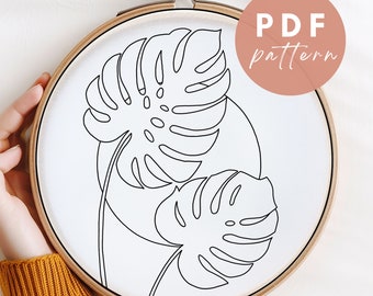 Monstera Palms Punch Needle Pattern: Beginner Needlework Design (PDF Pattern)