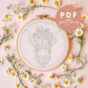 Highland Cow - Embroidery PDF Pattern for Beginners - Instant Download Embroidery Design
