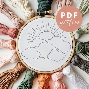 Cloudy Sunrise Punch Needle Pattern - Punch Needle PDF Pattern for Beginners - Instant Download Punch Needle Design - Needlework Pattern