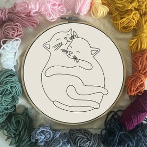 Ying Yang Cats - Punch Needle PDF Pattern for Beginners - Instant Download Punch Needle Design