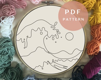 The Great Wave - Punch Needle PDF Pattern for Beginners - Instant Download Punch Needle Design