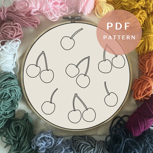 Cherry Stems - Punch Needle PDF Pattern for Beginners - Instant Download Punch Needle Design