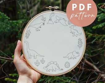Devious Dinosaurs Embroidery Pattern: Beginner Kid's Room Decor (PDF Pattern)