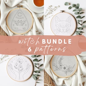 Witch Embroidery Pattern Bundle: 6 Beginner Designs (PDF Download)