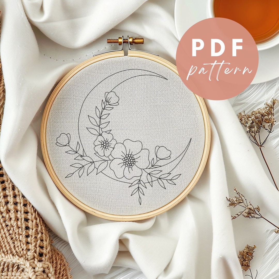 Floral Moon - Embroidery PDF Pattern for Beginners - Instant Download ...