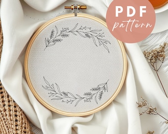 Autumn Leaves Wreath - Embroidery PDF Pattern for Beginners - Instant Download Embroidery Design