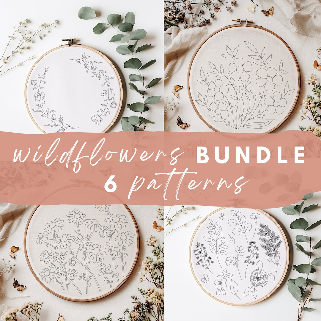 Wildflowers Embroidery Pattern Bundle: 6 Beginner Designs (PDF Download ...
