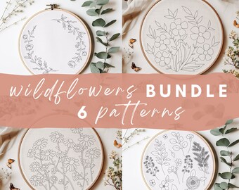 Wildflowers Embroidery Pattern Bundle: 6 Beginner Designs (PDF Download)