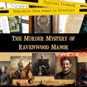 MURDER MYSTERY Detective Game I Ravenwood Manor I Case Files comes in Envelope I Mystery Party Game I Cold Case Game I Free Shipping