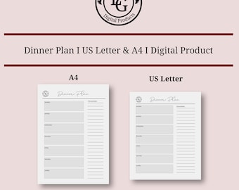 Weekly Dinner Plan I Printable PDF Digital File Instant Download I A4 and US Letter