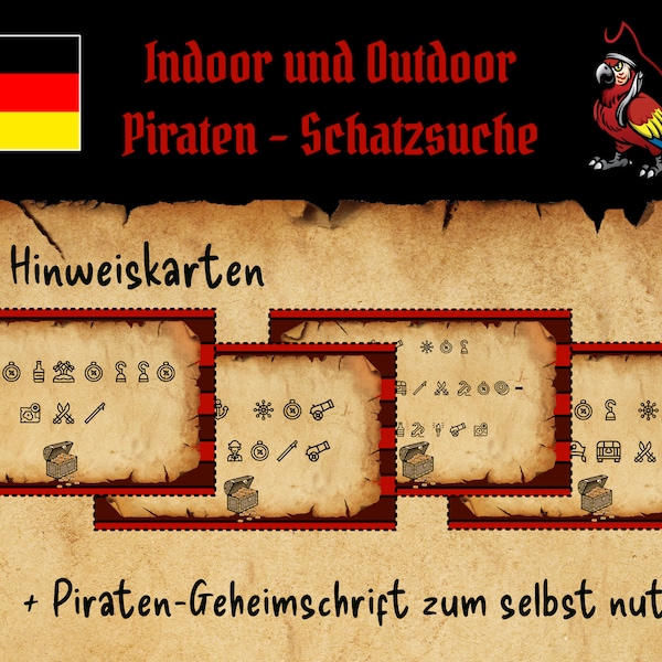 PIRATEN Schatzsuche I Schnitzeljagd I Druckbares Spiel für Kindergeburtstag I Perfekt für Kinder & Jugendliche I Sommerferien Beschäftigung