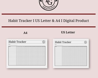 Habit Tracker I Template for your Monthly Habits I PDF Digital File Instant Download I Printable A4 and US Letter