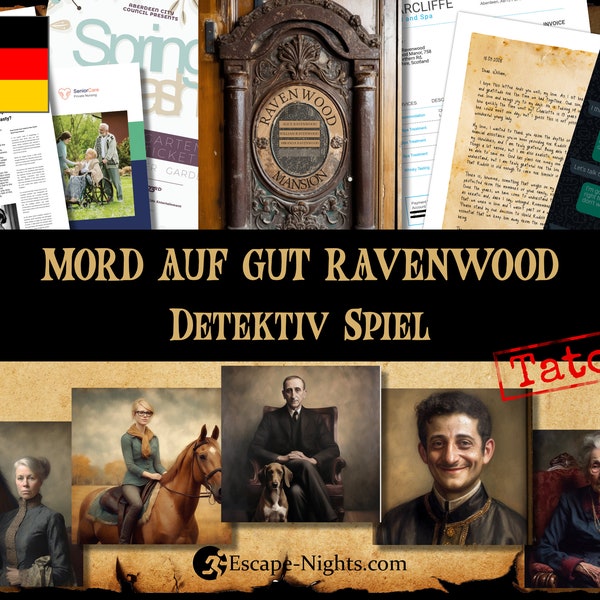 Druckbares Detektiv Spiel AUF DEUTSCH I Mord auf Gut Ravenwood I Spieleabend I Krimispiel I Murder Mystery I Löst den Mordfall auf