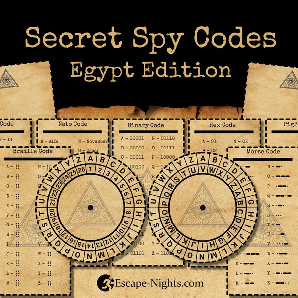 Escape Game Decoder Set I EGYPT EDITION I DIY Escape Room Secret Codes including 2 Cipher Wheels, and 7 more decoder sheets