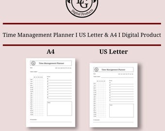 Time Management Printable Planner I PDF Digital File Instant Download I US Letter & A4
