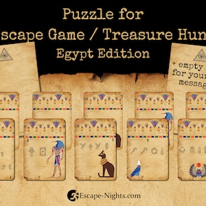 Escape Game Single Puzzle Secret Message, EGYPT Edition, DIY Escape Room/Treasure Hunt, Card Riddle, Solution 3 digit number for number lock