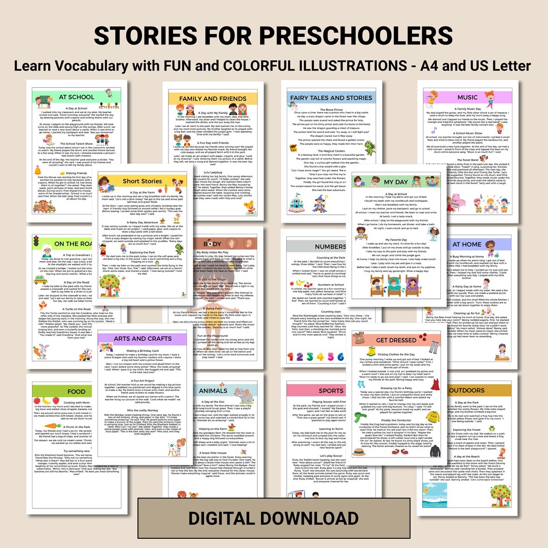 Printable Stories for Preschoolers I Fun Stories With Common Words I Montessori I Vocabulary ...