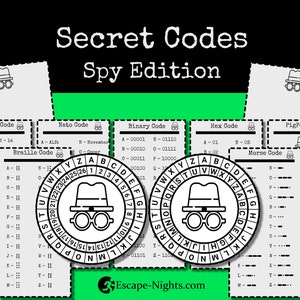 Escape Game Decoder Set, SPY Edition, DIY Escape Room Secret Codes including 2 Cipher Wheels, and 7 more decoder sheets