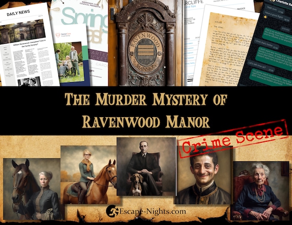 MURDER MYSTERY Printable Detective Game I Ravenwood Manor I DIY Printable Mystery Party Game I Cold Case Game