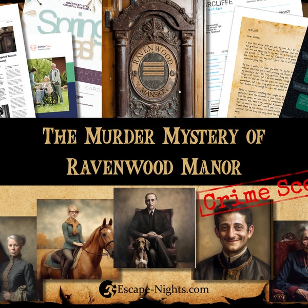 MURDER MYSTERY Printable Detective Game I Ravenwood Manor I DIY Printable Mystery Party Game I Cold Case Game