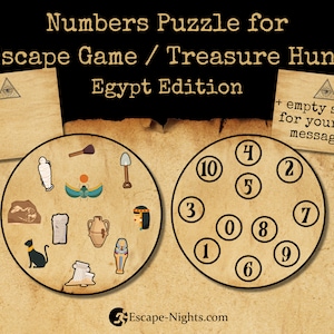 Escape Game Single Puzzle, EGYPT Style, DIY Escape Room/Treasure Hunt, Numbers Riddle with Symbols, Solution 3 digit number for number lock