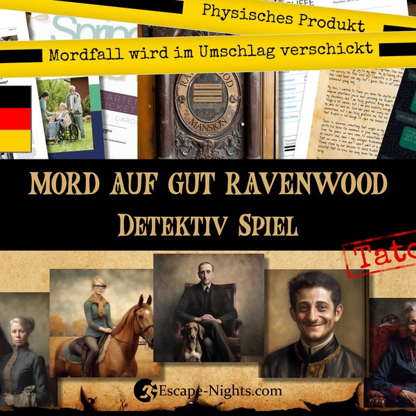 MURDER MYSTERY Detektiv Spiel auf Deutsch I Mord auf Gut Ravenwood I Physisches Produkt I Spieleabend I Krimispiel I Kostenloser Versand