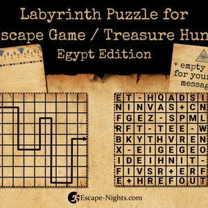 Escape Game Single Puzzle Secret Code, EGYPT Style, DIY Escape Room/Treasure Hunt, Labyrinth with Numbers Riddle, Solution: 3 digit number