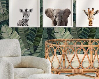 Safari Animals Nursery Art Prints: Baby Zebra, Elephant, Giraffe (Digital Download)
