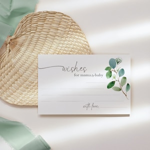 Wünsche für Mama & Baby, Eukalyptus Affirmationskarte DRUCKBARE, Babyparty-Aktivität, minimalistisches Design, gut wünscht Karte, wünscht für Baby