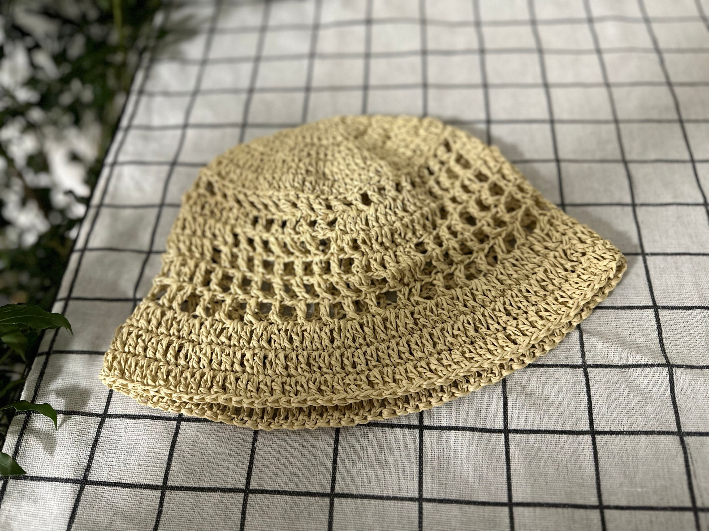 Crochet Raffia Bucket Hat Handmade Hat Raffia Hat Kids Hat Etsy
