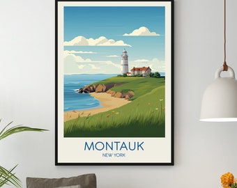 Montauk Travel Poster, Montauk Print, New York Poster, Cityscape Painting, Travel Posters, Travel Gift, Wall Decor, Home Art, Home Decor