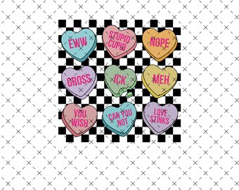 Anti Valentine Candy Heart Png, Conversation Heart Valentine Png, Candy Heart Png, Funny Heart Png, Valentine's Day Png, Checkered Valentine