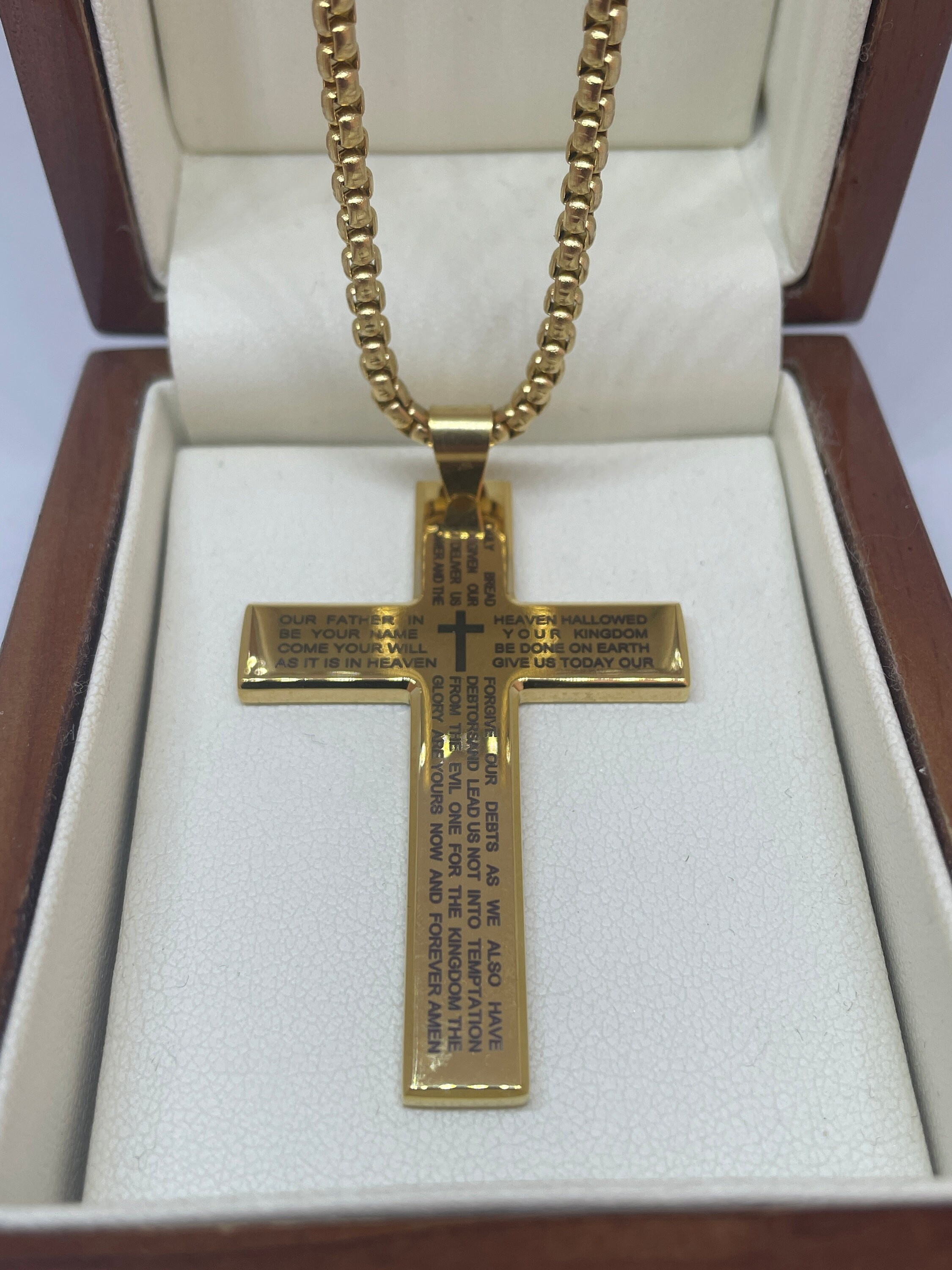 9ct Gold Filled Large Crucifix Pendant Cross 24 Inch Chain | Religious Necklace with Gift Box | 55mm x 32mm, Lobster Clasp,