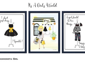 Fashionista Girl Art Prints: Tween Girls Room Decor