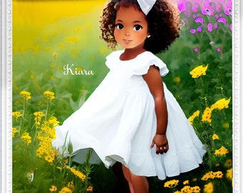 Spring Blossoms Portrait: Little Girl in Flower Field Art Print
