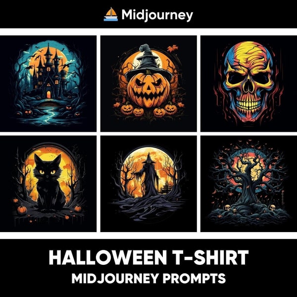 Halloween T-shirt Designs Midjourney Prompts, AI Art, Midjourney Prompt, Midjourney AI Art, Halloween Tshirt, Digital Art, AI Generate