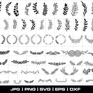 Bundle SVG de 55 feuilles, SVG de feuilles dessiné à la main, feuilles de papier, modèles de feuilles, plante Svg, couronne, couper des fichiers, des cliparts feuille, Cricut Silhouette SVG