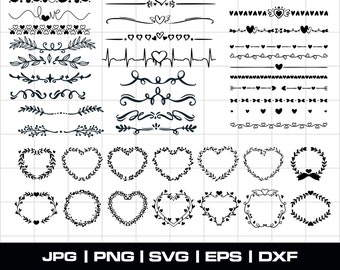Heart Border SVG Bundle: Doodle Dividers, Frames, Wreaths (Digital Download)