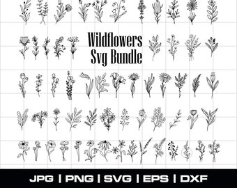 Wildflowers SVG Bundle: Hand-Drawn Floral Designs (Digital Download)