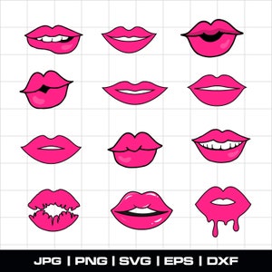 Pink Lips SVG: Valentine Kiss Clipart (Digital Download)