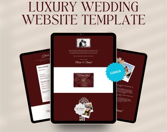 Old Money Wedding Website Template, Elegant Editable Canva Site with RSVP, Classic Burgundy Digital Invitation