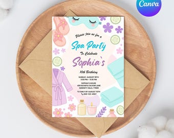 Spa Party Invitation: Glam Pamper Birthday, Editable Canva Template
