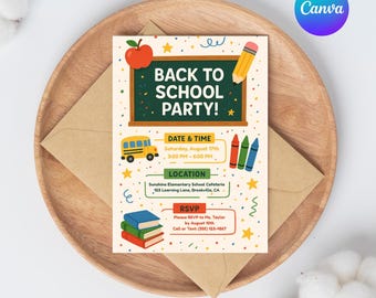 Back to School Party Invitation Template: Editable Canva Design (Digital Download 5x7" Vertical )