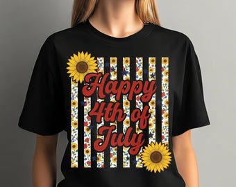 Happy 4th of July Sunflower PNG, Patriotic Floral Stripe Sublimation Design, Independence Day America Flag Sunflower Digital Download