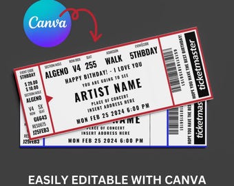 Custom Concert Ticket Template: Surprise Event Gift (Canva Editable)