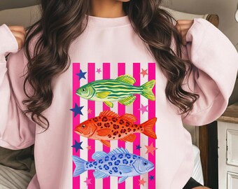 Preppy Fish Png, Female Fishing Png, Colorful Maximalist Sublimation, Summer Vacation Png, Funny Beach Png, Girls Fish Too
