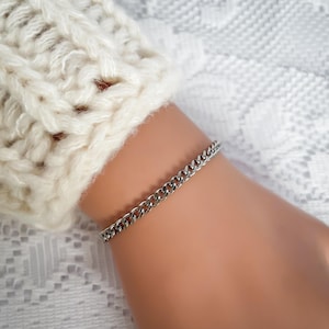 Silver chain bracelet Unisex silver bracelets Curb chain bracelet Waterproof bracelet Mens bracelets Womens silver bracelets