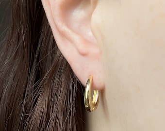 18k gold filled hoops, Thin gold hoops, Dainty hoop earrings, Gold huggy hoops, 18k gold earrings, Gold filled earrings, Bridesmaid gift