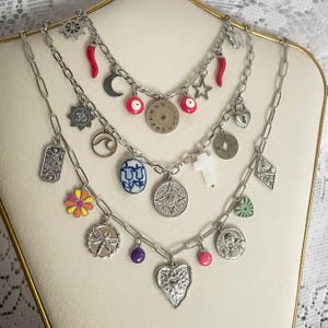 Silver charms necklace Pick your charms DIY charm necklace Vintage charms Chunky silver necklace Personalized charms Custom charm necklace
